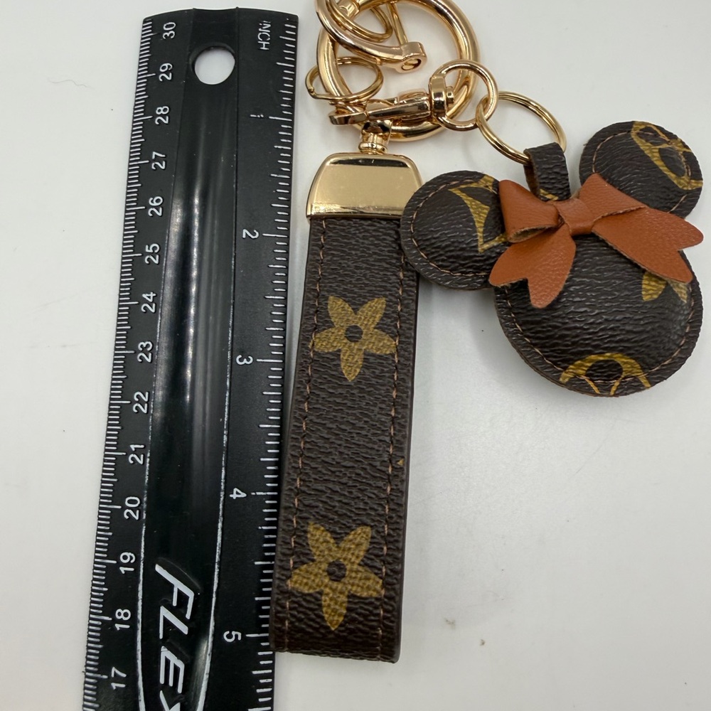 Brown and Gold Keychain with Bow - Picture 2 of 3